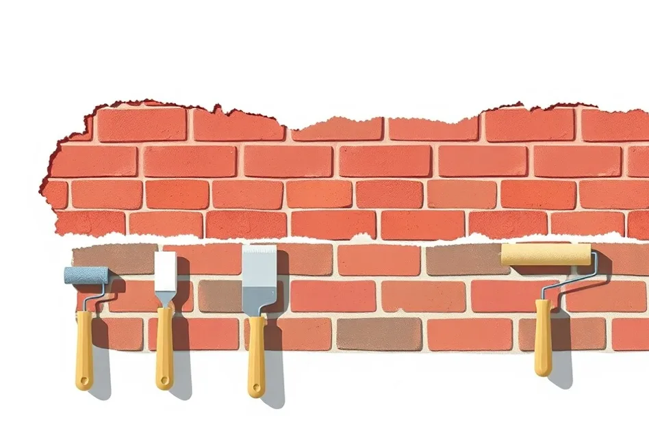 Outils de peinture disposés dans l'ordre des étapes du chantier