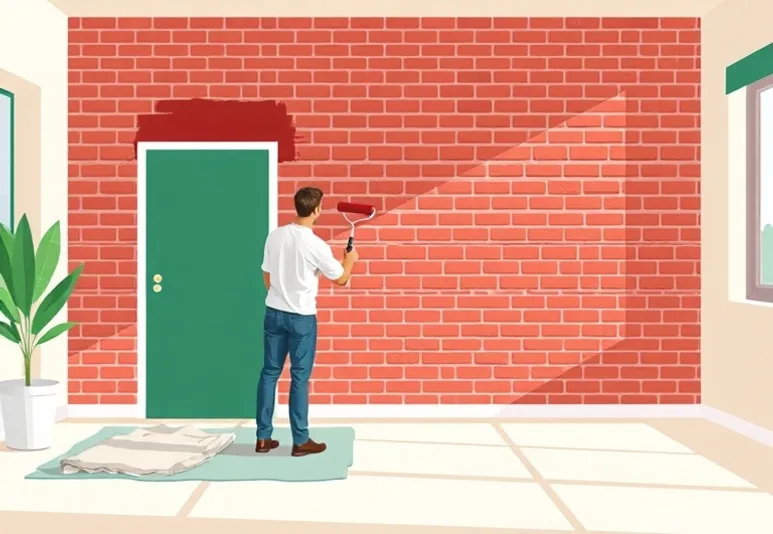 Peintre appliquant la peinture au rouleau sur un mur de salon